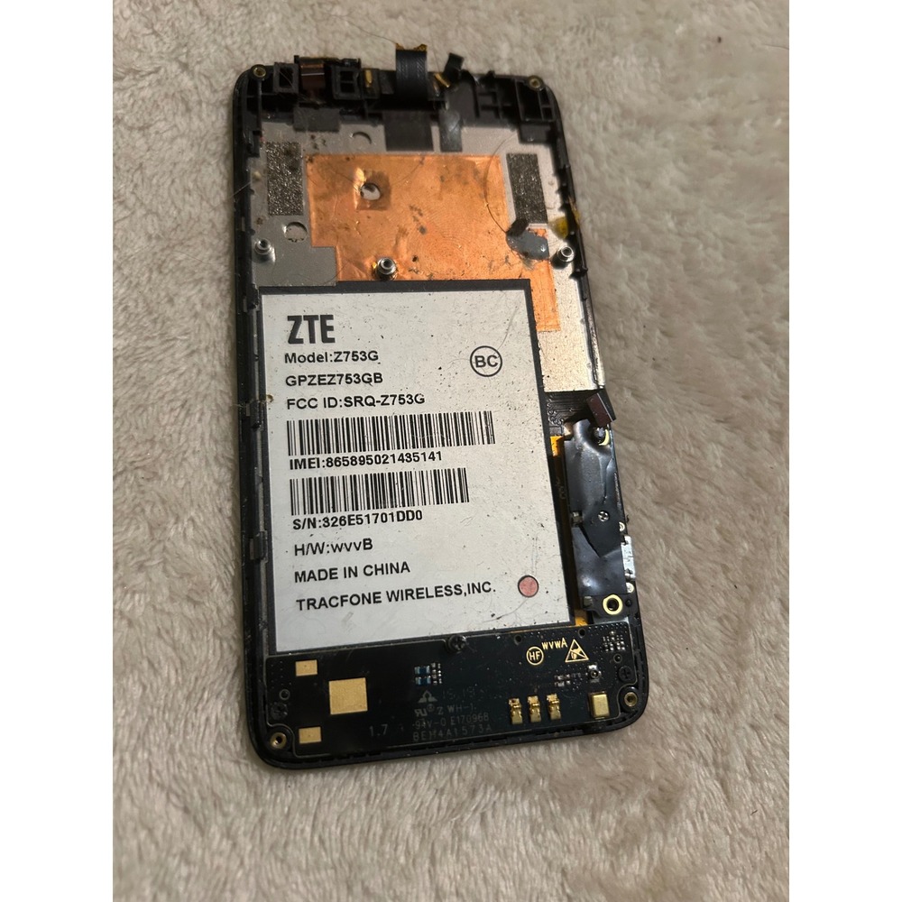 ZTE Z753G Tracfone Wireless Smartphone Black Parts Repair Missing Battery Back